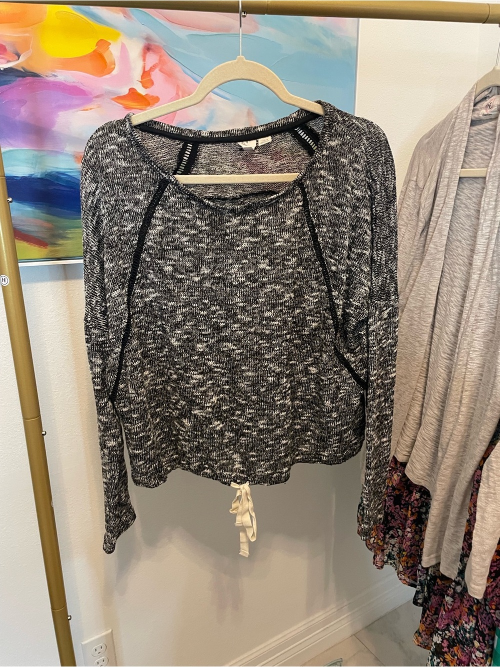 Roxy Black & White Marled Drawstring Hem Sweater Y2K oversized Large